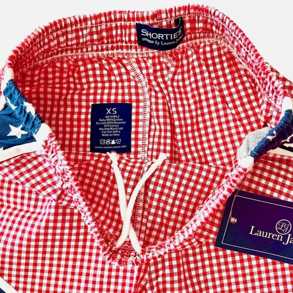 NWT! NEW! LAUREN JAMES SHORTIES RED GINGHAM BLUE STARS USA SHORTS WOMENS SIZE XS - Picture 7 of 7